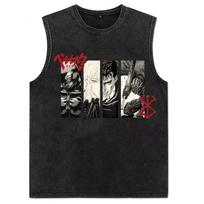 Berserk T Shirt Anime Washed Vest Gym Sleeveless Vintage Tank Tops Mens Streetwear Harajuku Print Cotton Tops S