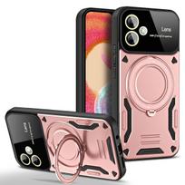 Smūgiams atsparus šarvų žiedo laikiklis telefono dėklas, skirtas Samsung Galaxy A04 A04E A04S Magsafe belaidžio įkrovimo magnetinis dangtelis Samsung A04 rožinio aukso spalvos