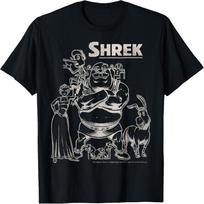 Shrek Group Shot Faded Portrait T-Shirt S juoda