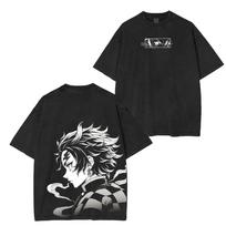 Hot Anime Demon Slayer Kamado Tanjirou Graphic Print T Shirt Men Manga Tshirts Washed Cotton T-shirt Harajuku Male Vintage Tee Female Male Clothing L