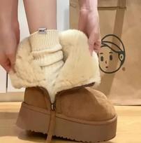 side zipper Thick cotton boots short tube thick sole snow boots warm fur Ladies Shoes Winter 35