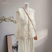 Women's Embroidered New Chinese Style Vest M abrikosas