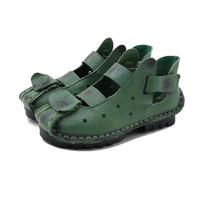 XIHAHA Summer Leisure Cave Soft Bottom Flat Genuine Leather Woman Shoes Personality Women Sandals Retro Handmade Sandals Sapato 35 žalia