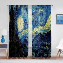 Starry Night Voile Drape Printed Van Gogh Stars Art Decorative Chiffon Tulle Fabric Drapes for Living Room Bed Chamber Curtain Cooking Space Decor 100W130H(CM)40x51in&rod pocket