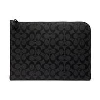 Coach L-Zip 33 Monogram Coated Canvas And Calfskin Laptop Briefcase Zipper Folder Clutch Men Bags Charcoal C3144-QBCHR Basic Set (Bag+Dust Bag) black