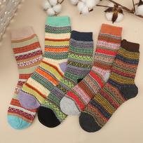 5 poros žieminių kojinių storina avies vilnos kojines Šiltos retro stiliaus spalvingos madingos kojinės sniego batams Size 35-40