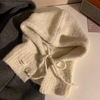 Korean Balaclava Women's Autumn and Winter Warm Hat Neck Scarf Integrated Ear Protection Woolen Knitted Hat M（56-58cm）
