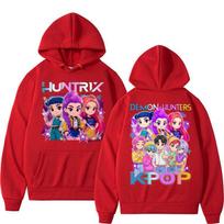 KPop Huntrix Anime Demon Hunters Hoodies Fashion Popular Aesthetic Sweatshirts Men Women Loose Fleece Casual Vintage Tracksuit L raudona