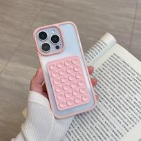 3D Suction Cup Airbag Phone Case For iPhone 17 16 15 14 13 12 11 Pro Max XR X XS 7 8 Plus Clear Candy Shockproof Bumper Cover For iPhone 16 Pro Max&Acrylic rožinė