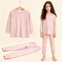 Seamless Wool Silk Thermal Underwear Set for Kids, Unisex Warm Home Wear for Autumn/Winter 120