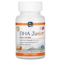 Nordic Naturals, DHA Junior, tinka nuo 3 metų amžiaus, braškių skonio, 250 mg, 180 minkštųjų kapsulių (62,5 mg vienoje minkštoje kapsulėje)
