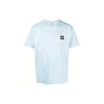 Stone Island Logotipas Vienspalvis Apvalus Kaklas Megztinis Tiesaus Kirpimo Trumpomis Rankovėmis Marškinėliai Vyriški Viršutiniai Drabužiai Šviesiai Mėlynas 791524113-V0041 S