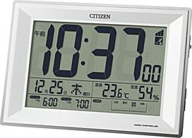 RHYTHM Citizen žadintuvas su termometru ir CITIZEN Paldigit Wide DL laikrodis, valdomas radijo bangomis, higrometras, baltas, 117x173x57mm, 8RZ151-003 balta
