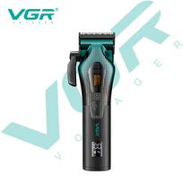 VGR V-271 Elektrinis plaukų kirpimo prietaisas su skaitmeniniu ekranu vyrams su riebiais plaukais Profesionalus didelio greičio 11000 RPM Stūmos kirpimo mašinėlė Išgraviruotas namų skustuvas juoda