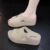 New Women's Platform Slides Pantuflas De Mujer Fashion Open Toe Wedges Sandals Slippers Outdoor Casual Non-slip Flatform Slides EUR 35 abrikosas