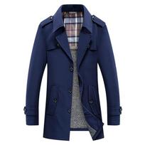 Men's Mid-Length Business Casual Windbreaker Jacket - Spring/Autumn, Anti-Wrinkle, Dad's Style, Plus Velvet Trend. M tamsiai mėlyna spalva