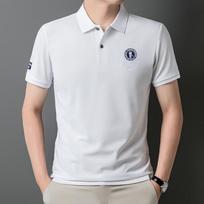Ledinio šilko trumpomis rankovėmis polo marškinėliai vyriški siuvinėti ploni trumpomis rankovėmis T-shirt aukštos kokybės M