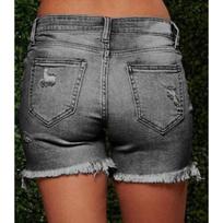 New Broken Holes Burlap Cow Large Size Boy Shorts Female Thin Denim Shorts S pilka spalva