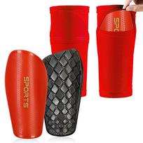 Adult & Youth Shin Guard and Sock Set for Outdoor Football raudona m spalva