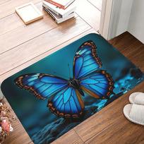 1PC Azure Butterfly Pattern Kitchen Rug Non-Slip Door Mat Pop design Bathroom Rug Bath Mat Carpet for Home Sink Laundry Decor 400MMx600MM