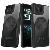Magnetinis telefono dėklas Rog Phone 9 Pro dangteliui - 360° besisukantis žiedas streso mažinimui, stovas ir įmontuotas apsauginis dangtelis nuo dulkių Asus ROG Phone 9 Pro juoda