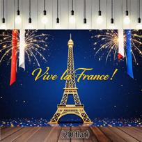 2D Bastille Day Party Backdrop, Eiffel Tower & Sparkling Fireworks Photography Background 47.2x31.5inch/120*80cm