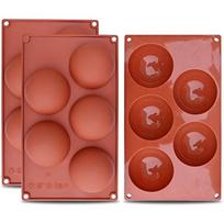 5 cavity extra large semi-sphere silicone mold, 3 pack mold for making chocolate, cake, jelly, cupola mousse 20x20x3cm brown