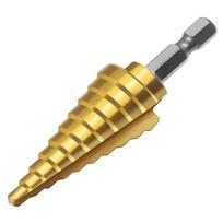 1 vnt 4–22 mm HSS žingsninis grąžtas Tiesus griovelis, spiralinis griovelis, titanu dengtas medžio metalinis skylių pjoviklis 4241 greitaeigis plieninis šerdies grąžtas straight groove geltona
