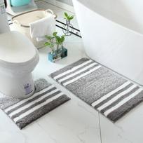 Striped microfiber bathroom carpet set 2-piece,waterproof,non-slip and quick drying,machine washable,TPR backing, medium velvet set 2-piece pilka
