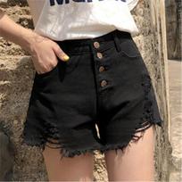 White Breasted High-waisted Denim Shorts Women's Baggy Wide-leg Hot Pants S