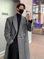Men's Wool Suit Collar Windbreaker Coat - 2024 Autumn, Mid-Length, Trendy Over-Knee Design L pilka spalva