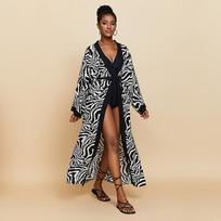 Casual Zabra Striped Long Kimono Bathing Suit Cover-ups Summer Clothing Women Tunic Beach Wear Swim Suit Cover Up One Size juoda