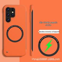 Samsung S25/S22/S23ultra Magnetinis berėmis apsauginis dėklas - Odos pojūčio dizainas S25 Edge oranžinė