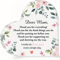 Heart-Shaped Mother's Keepsake Plaque -  Dear Mum  Thank You Sign with Message Area, Pink & Green Floral Tabletop Gift for Mom From Daughter Son, Bir 10*10cm gray