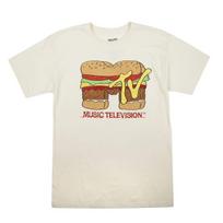 MTV Mens Music Television Tofu Burger Hambuger Logo Ivory Shirt New Large L