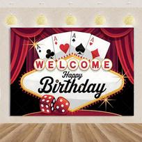 Playing Cards Theme Birthday Party Decorations Casino Background Banner Poker Dice Glitter Backdrop Supplies Photography Props 120X90CM