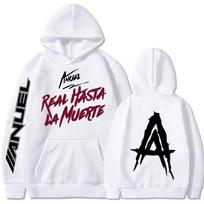 Autumn Fleece Men's Hoodies Anuel AA Real Hasta La Muerte Print Sweatshirts Streetwear Rapper Loose Pullover Casual Hooded Tops XS balta