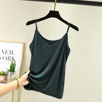 Modalinis „Camisole“ moteriškas vasarinis viršutinis apatinis sluoksnis be rankovių V formos iškirpte, plonas laisvalaikio viršus, moteriškas kelnaites M tamsiai žalia spalva