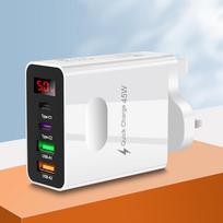 Multi-Port Charger: Dual USB & Dual Type-C with Digital Display, EU/UK Plug