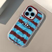 Blue Bottom Plush Stripes Suitable for IPhone16promax Phone Case Apple Cream Feather Yarn All Wrapped 11 Ultra-thin Xs iPhone 16 Pro Max