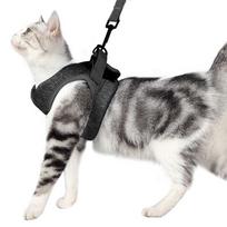 Pet Clothing, Cat Leash, Chest and Back Straps, Super Light and Comfortable S tamsiai pilka spalva