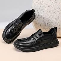 European station crooked head leather shoes men's 2025 autumn new platform loafers men's casual foot shoes Doudou tide 38