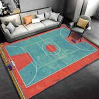 Krepšinio aikštės dizaino kilimas Mėlynos, oranžinės, raudonos spalvos Neslystantis grindų kilimėlis sporto tema kambariui Namų dekoro kilimas 50X80CM