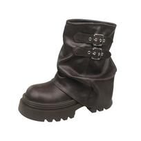 Madingi kutuoti batai moterims Retro gotikinės tendencijos moteriški batai Chelsea vidutinio kulno motociklininko batai moterims madingi iki kelių Botas 35