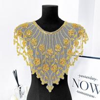 Hollow Design Embroidery Lace Gold Sequined Bead Embroidery Clothing Accessories DIY Application Mesh Texture Collar Decoration auksas