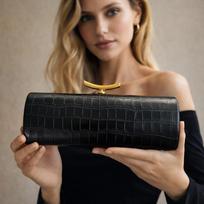 Nauja moteriška madinga krokodilo rašto dirbtinės odos bagetės tipo peties rankinė, grandinėlės crossbody evening clutch piniginė juoda