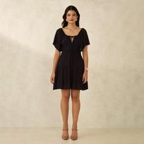 Virgio Women Knee Length Length Puff Sleeves Fit And Flare Fit Square Neck Dress S juoda