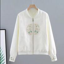 Chinese Baseball Uniform Fashion Ladies Coat Short Spring and Autumn   Embroidered Sunscreen  Jacket XL smėlis