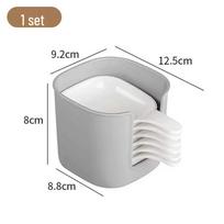 Virtuvės prieskonių ir padažų indelių rinkinys su kauliniu lėkšteliu 1 rack + 6 dishes (gray and white) kaip parodyta spalva