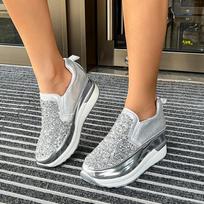 Fashion Slip-on Loafers Spring Summer Thin Fashion Versatile Breathable Sequin Mesh Trifle Platform Inside Heightening Women's Shoes 35